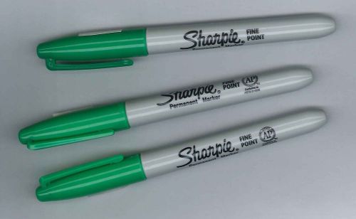 Lot of 3 Green Sharpie Fine Point Felt Tip Markers - Permanent Ink