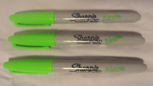 SHARPIE, LOT OF 3 NEON GREEN, FINE TIP PERMANENT MARKERS, NEW FREE SHIP
