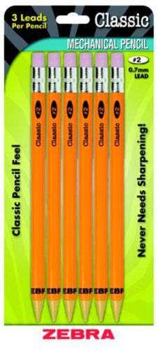 Zebra #2 Mechanical Pencils Classic Yellow Barrels 6 Count