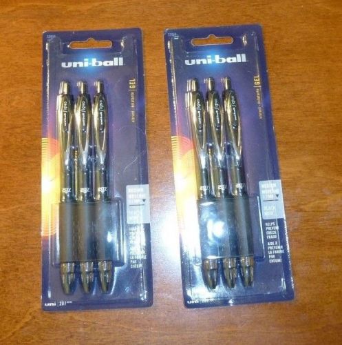 2 X 3 Pack Uni-Ball 207 Ink Pens, Black Ink Medium Point 0.7 mm (six total)