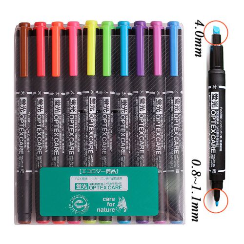 ZEBRA OPTEX CARE Dual Heads Fluorescent Highlighter 10 Colors FREE