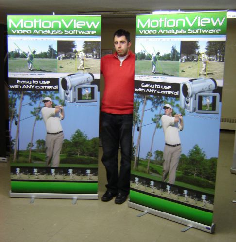New 40&#034; wide retractable trade show banner stand roll up + free print for sale