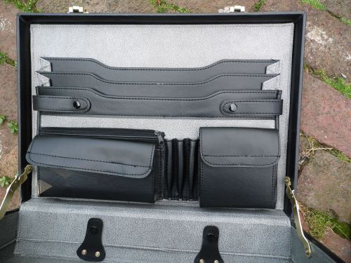 Briefcase black leather combination locks expandable gray inside compartments for sale