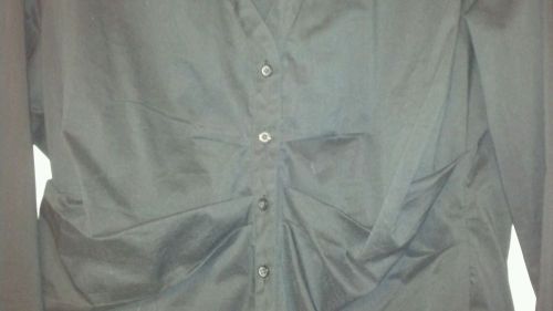 Tahari Black Shirred Career/Suit Blouse XL 12/14 Cotton Stretch L/S shirt top
