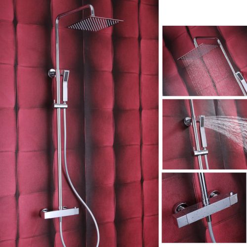 Modern Thermostatic Exposed Square Head Chrome Brass Shower System Free Shipping