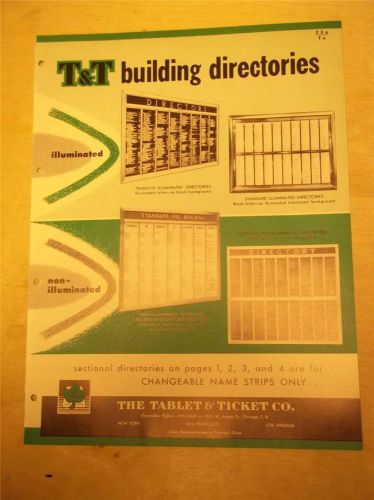 Vtg T&amp;T Tablet Ticket Co Brochure~Bulilding Directories/Signs~Catalog~1956