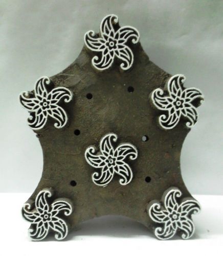 INDIAN WOODEN HAND CARVED TEXTILE PRINTING FABRIC BLOCK STAMP UNIQUE SHAPE FLORA