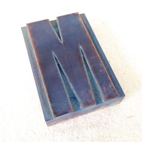 Letter M Vtg Wood Type 4&#034; Slim Letterpress Printer&#039;s Block Industrial Salvage