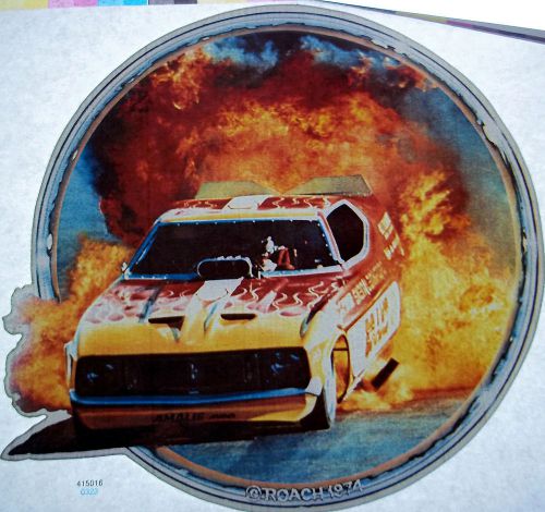 Funny Car Fire Burnout Vintage 70&#039;s Roach T-Shirt transfer