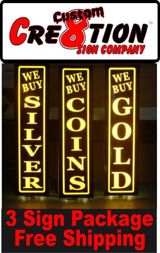 3 led light box sign pack - we buy gold - silver - coins - pawn - jewelry store for sale