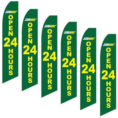 Swooper Flag 6 Pack Subway Open 24 Hours Green With Yellow Text