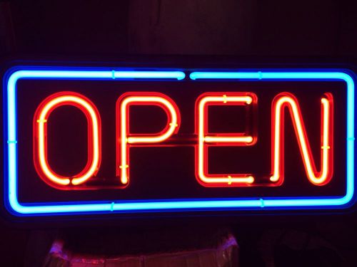 NEON Open Sign store business bright light display led large big shop blue red