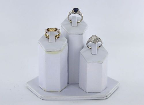 White 3 Column Pedestal Ring Display *New* 8425-1