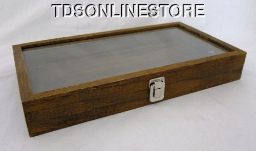 Rustic Wood Glass Top Display Case Antique Brown Color