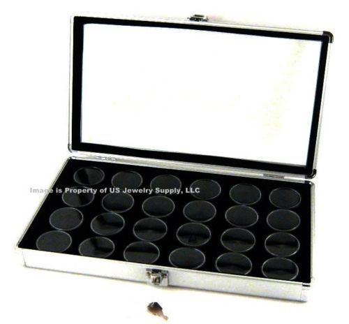 1 Aluminum Display Case Box 24 Jar Black Gems Body Jewelry Gold Nuggets