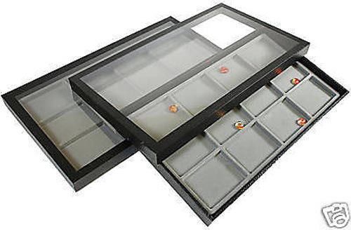 2-12 COMPARTMENT ACRYLIC LID JEWELRY DISPLAY CASE GRAY