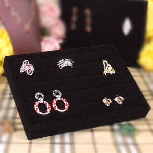 D57 Black Velvet Rings Earrings Jewelry Display Stand Tray (W:6&#034; x L:8&#034;)