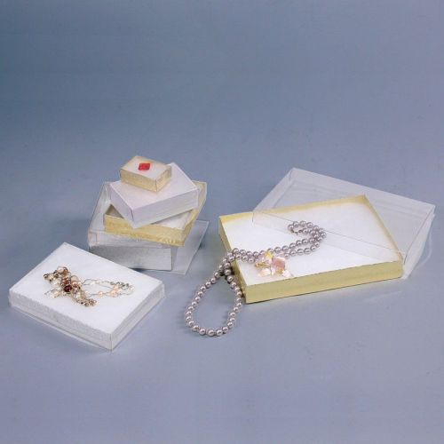 LOT OF 100 COTTON FILLED GOLD JEWELRY BOXES w/CLEAR TOP LID 3&#034;x3&#034; BANGLE BOXES