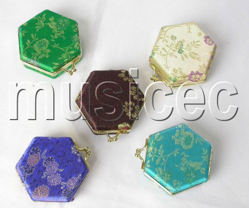 wholesale 5pcs MIX color hexagon silk Jewelry Boxes Carrying Cases T145A603