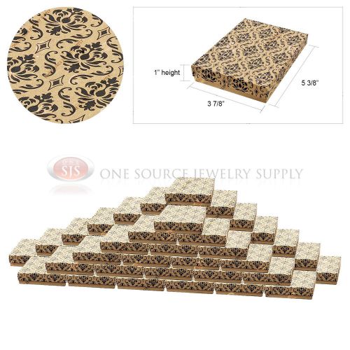 50 Kraft Damask Print Gift Jewelry Cotton Filled Boxes 5 3/8&#034; x 3 7/8&#034; x 1&#034;