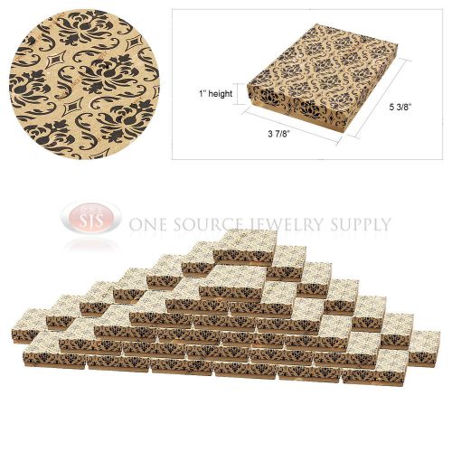 50 kraft damask print gift jewelry cotton filled boxes 5 3/8&#034; x 3 7/8&#034; x 1&#034; for sale