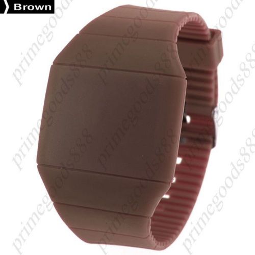 Touch screen unisex led digital watch wrist watch gum strap in brown for sale