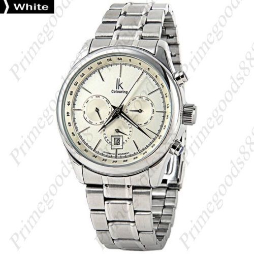 Sub dial stainless steel date auto mechanical wrist men&#039;s wristwatch white face for sale