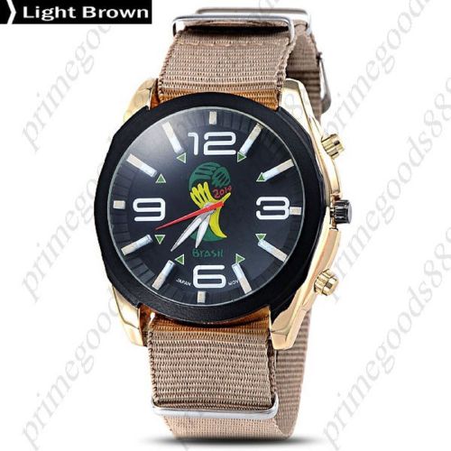Brazilian World Cup 2014 Brazil Canvas Gold Wristwatch Quartz Analog Men&#039;s Brown