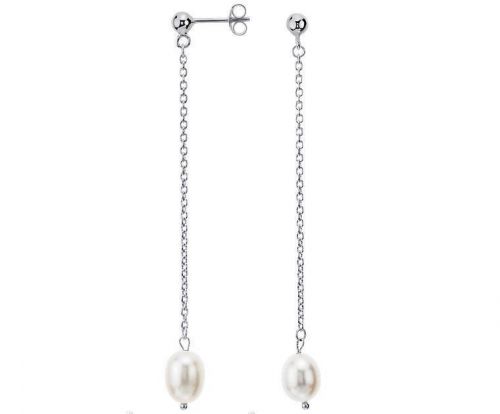 Freshwater Cultured Pearl Drop Earrings in Sterling Silver Free Shipping