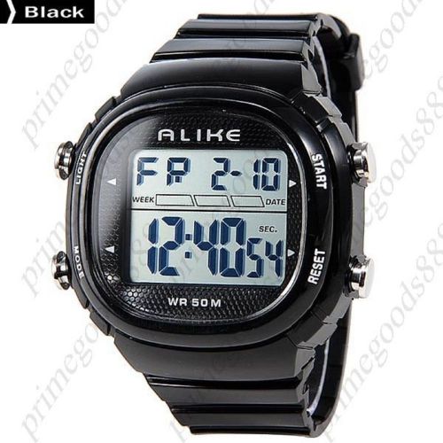 Lcd led square waterproof digital alarm stopwatch date men&#039;s wristwatch black for sale