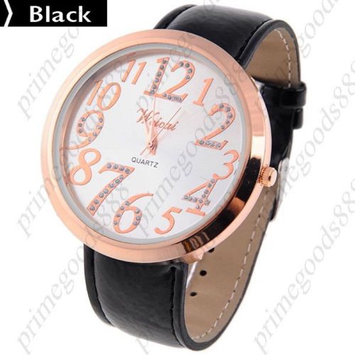 PU Leather Strap Quartz Wrist Wristwatch Free Shipping Women&#039;s Black