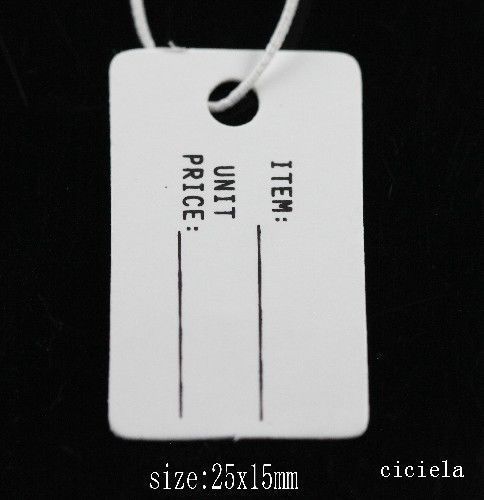 100Pcs White String Jewelry Retail Display Label Price Tags Tickets Tie 25x15mm