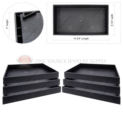 6 piece 2&#034; deep black plastic display tray jewelry storage stackable organizers for sale