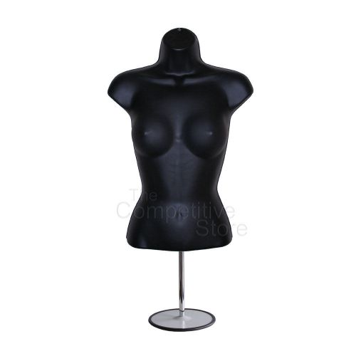 Black Torso Female Countertop Mannequin Form (Waist Long) W/ Base For S-M Sizes
