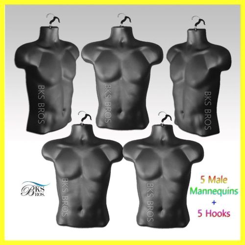 5pc Male Black Mannequins Torso Forms Perfect Display For S-M Size T-Shirts Man