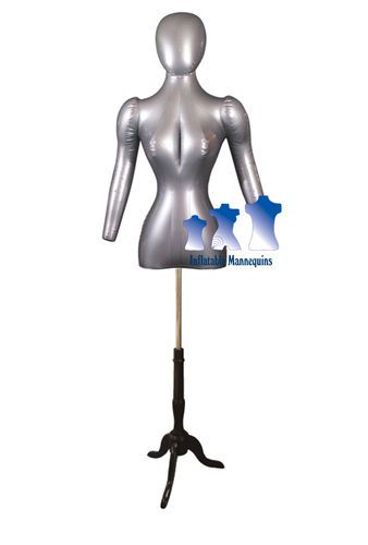 Inflatable Female Torso w/ Head &amp; Arms, Silver and MS7B Stand
