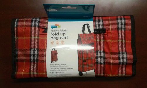 Honey-Can-Do CRT-02224 Plaid Fold-Up Fabric Rolling Bag Cart with Handles, 12.5
