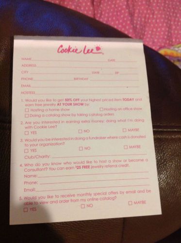 Cookie Lee customer information sheet tear pad for home shows