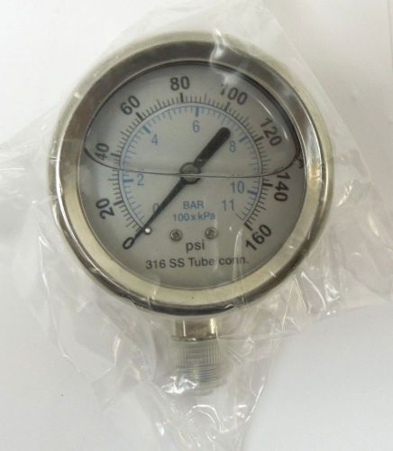 Pressure gauge 160 psig 11 bar 2-1/2&#034; face 1/4&#034;npt  lower 316ss filled &lt;653er02 for sale