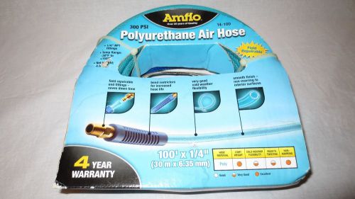 Amflo 14-100 Blue 300 PSI Polyurethane Air Hose 1/4&#034; x100 With 1/4&#034; NPT Fittings
