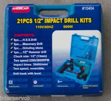 21 piece 1/2&#034; impact drill kit 2 speed reversible for sale