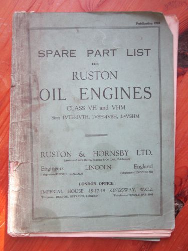 Ruston Oil Engines VH &amp; VHM spare parts list