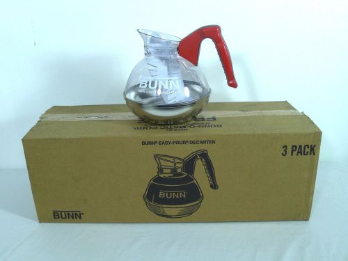 Case of 3 Bunn Easy Pour Coffee Pots Decanter Red Handle Decafe Plastic Polymer