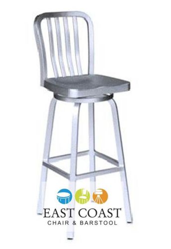 New Shipyard Collection Outdoor Aluminum Swivel Bar Stool with Vertical Back