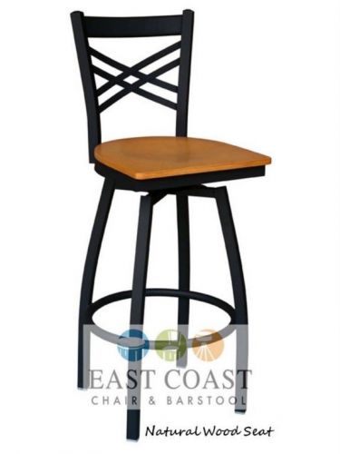New gladiator cross back metal swivel restaurant bar stool w/ natural wood seat for sale