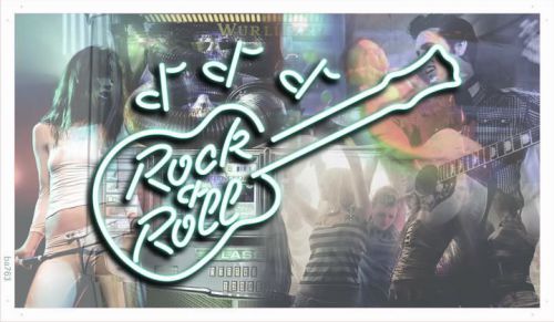 ba763 Rock and Roll Guitar Banner Shop Sign