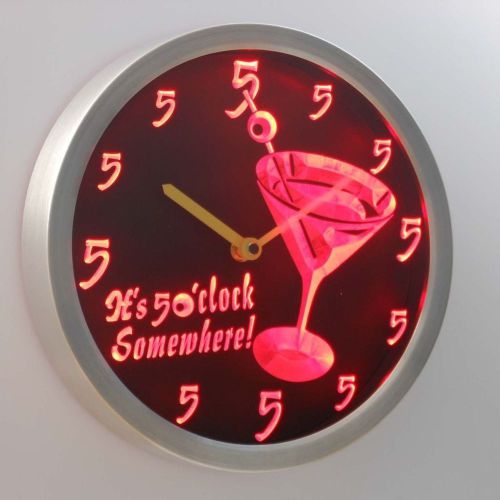 LED Wall Clock It&#039;s 5 O&#039;Clock Funny Humor Beer Cafe Bar Restaurant Neon nc0459-b