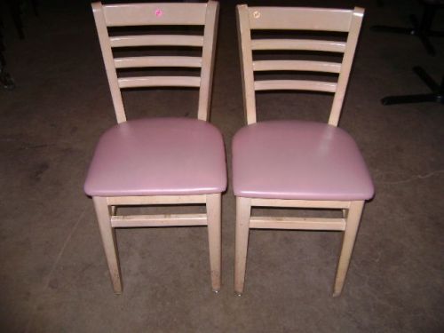RESTAURANT CHAIRS WOODEN W/  PAD PINK VINYL SEAT SET 2 CHAIRS