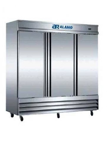 Alamo 72cf commercial 3 door stainless steel reach-in freezer new w/5yr warranty for sale