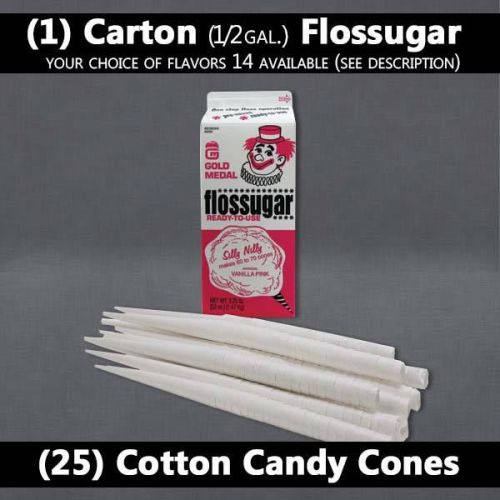 Cotton Candy Kit | (1) 1/2 gallon Carton Gold Medal Flossugar | (25) Paper Cones